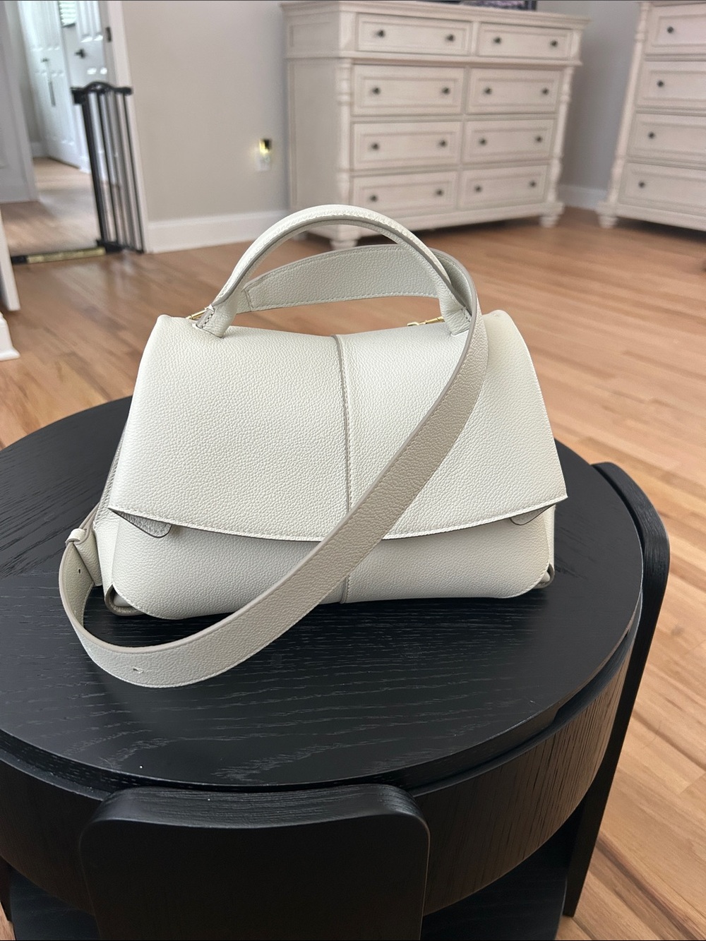 Polene Cream Pebbled Leather Top-Handle Satchel